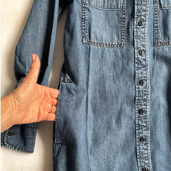 Madewell Long Sleeve Button Up Chambray Casual Dress Side Pockets Size XS - Picture 8 of 13